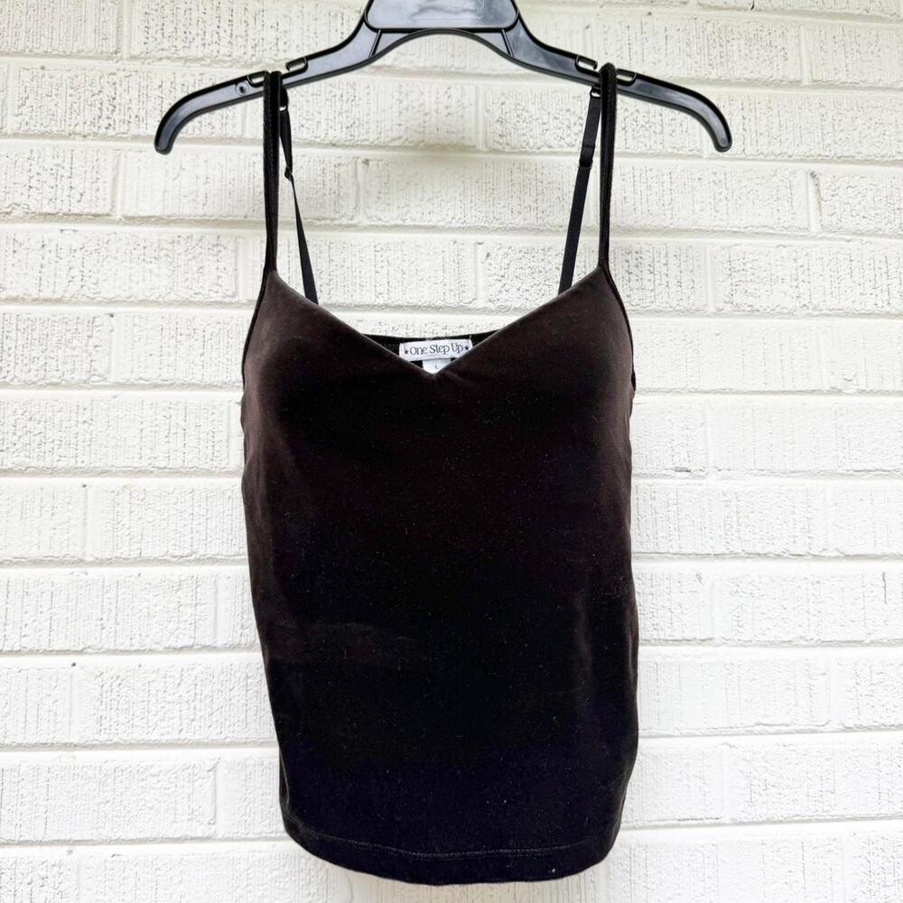 One Step Up Y2K Black Velvet Tank Top